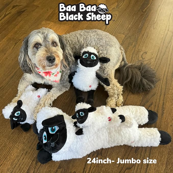 SPOT Baa Baa Black Sheep Plush Dog Toy - Cute and Cuddly Fleece Toy with Squeaker - Jumbo Size for Large Dogs and Puppies, 24in Black and White Lamb
