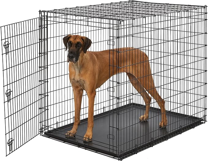 Solutions by MidWest Homes for Pets 54-Inch Drop Pin Crate for Giant Breeds Over 100 lbs, Single Door Dog Crate with Leak-Proof Tray & Secure Latches, Durable Drop Pin Construction