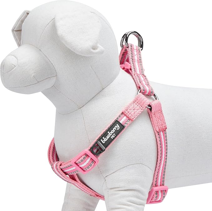 Blueberry Pet 5 Colors Step-in 3M Reflective Multi-Colored Stripe Padded Dog Harness, Chest Girth 20" - 26", Pink & White, Medium, Adjustable Harnesses for Dogs