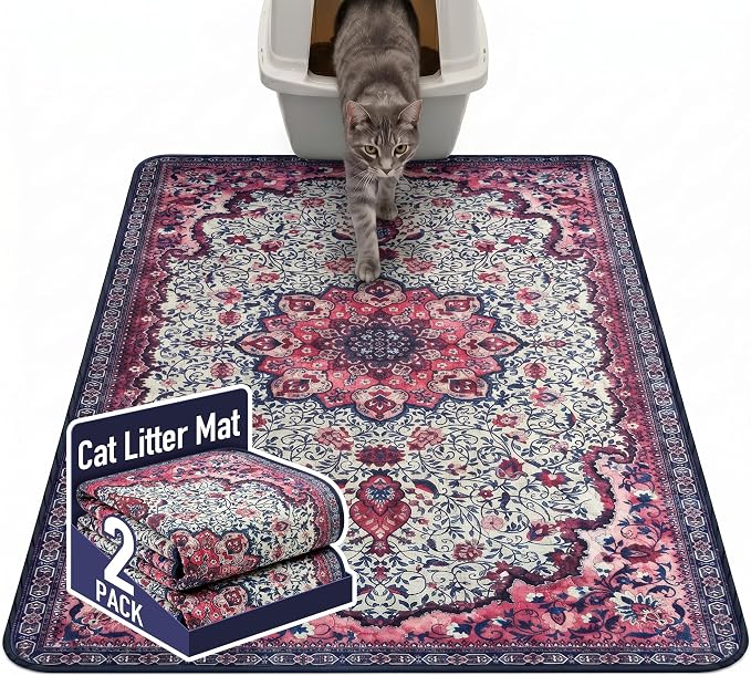 Hompet Cat Litter Mat 2 Pack, 48x60 Large Machine Washable Trapping Mats for Cats, Super Absorbent & Urine-Proof Cat Litter Box Mat for Floor, Waterproof & Non Slip Kitty Litter Rug