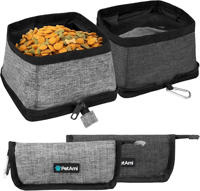 PetAmi Collapsible Dog Bowls, 2 Pack, Travel Set, Gray