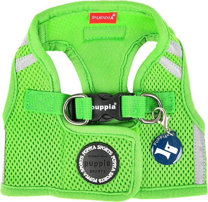 Puppia Soft Vest Dog Harness No Choke Step-in Reflective Triple Layered Breathable Mesh for Small and Medium Dog, Green, X-Large