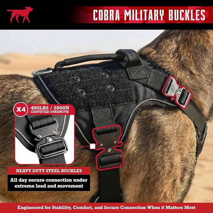 Tuff Pupper Elite Tactical Dog Harness | Dual Control Handles | Front & Back D-Rings | Fully Adjustable | Military Cobra Buckles | Heavy Duty Nylon Vest | Reflective MOLLE Dog Harness for Small Dogs