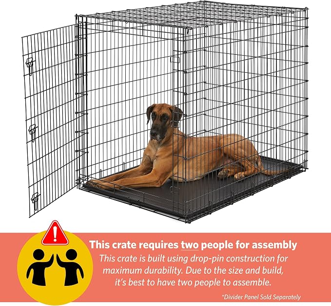 Solutions by MidWest Homes for Pets 54-Inch Drop Pin Crate for Giant Breeds Over 100 lbs, Single Door Dog Crate with Leak-Proof Tray & Secure Latches, Durable Drop Pin Construction