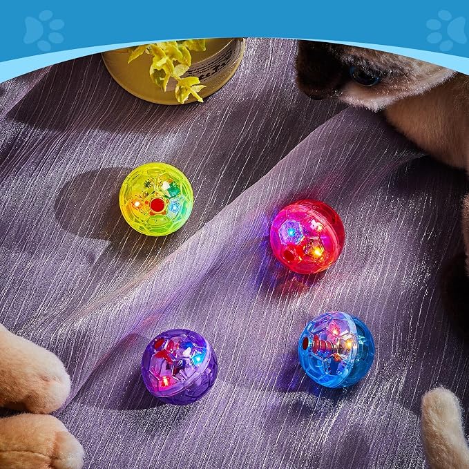 Frienda 4 Pcs Light up Cat Ball LED Motion Ghost Hunting Cat Ball, Bright | Interactive LED Toy for Cats, Glowing Exercise with Motion Activated, Ghost Hunting Pet Indoor Play, Mini Running Ball