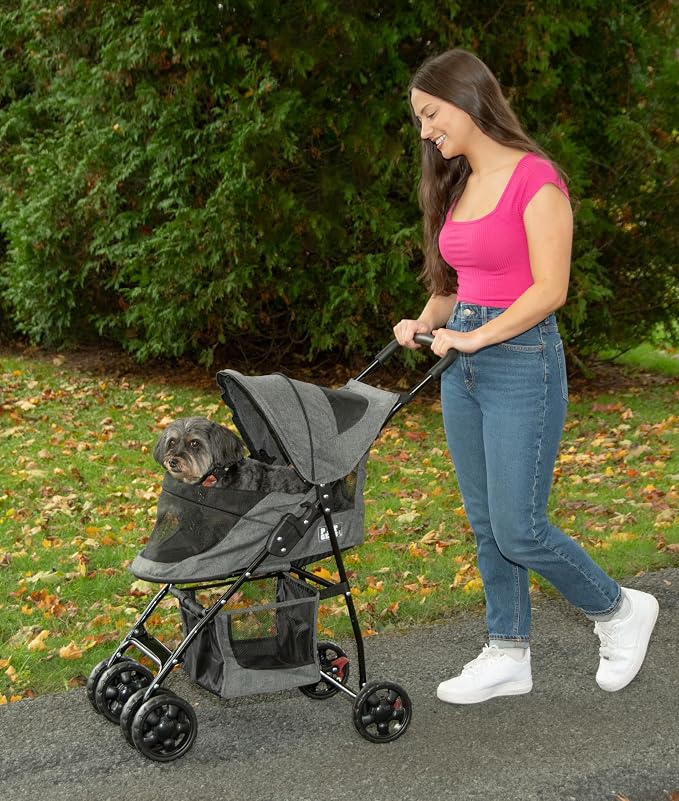 Pet Gear No-Zip Happy Trails Lite Pet Stroller - Classic Grey-Zippered