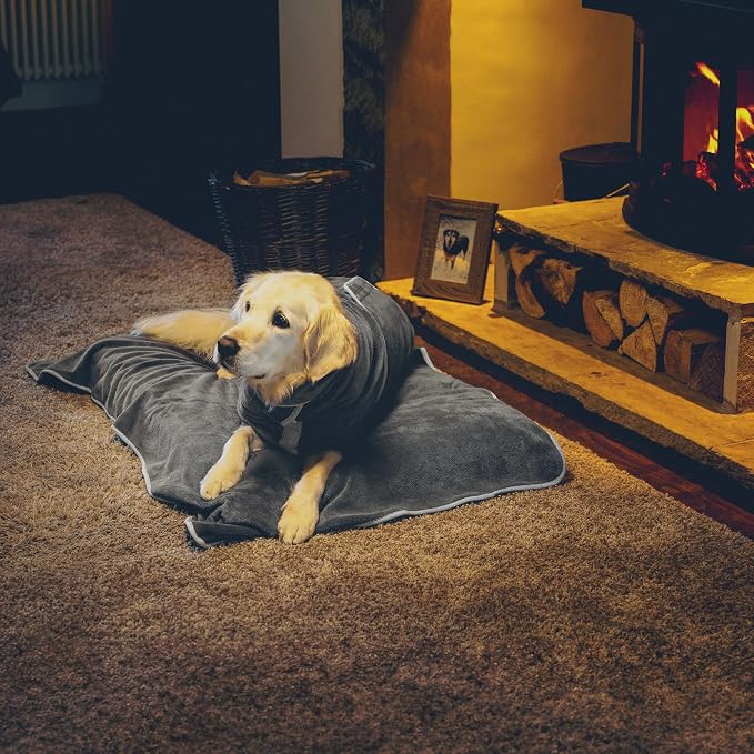 Lucky Pooch® Dog Robe - Luxurious Dog Bathrobe - Ultra Absorbent Dries Your Dogs in Minutes! Double-Layer, Super Soft Towel and Bath Robe All in One (M, Gray)