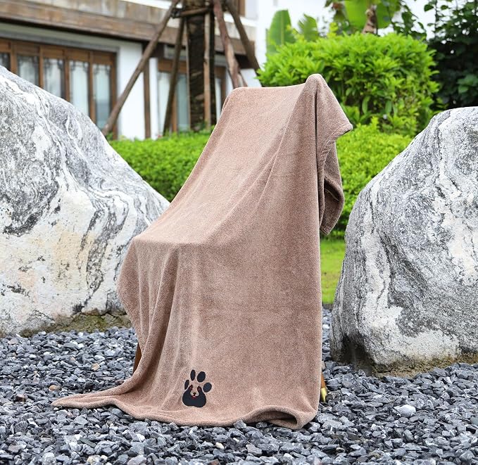 Dogvingpk Extra Large Dog Towel 2 Pack, Super Absorbent Soft Quick Drying Microfiber Pet Bath Towels for Large & Medium Dogs (XL-55" * 36", Black and Brown)