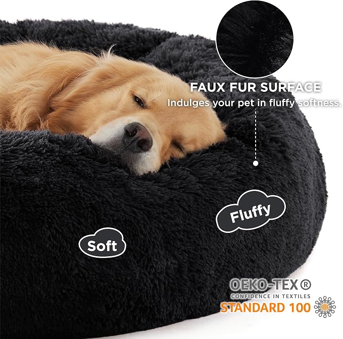 Bedsure Calming XL Dog Bed Donut Washable Extra Large Pet Bed,45ins Black
