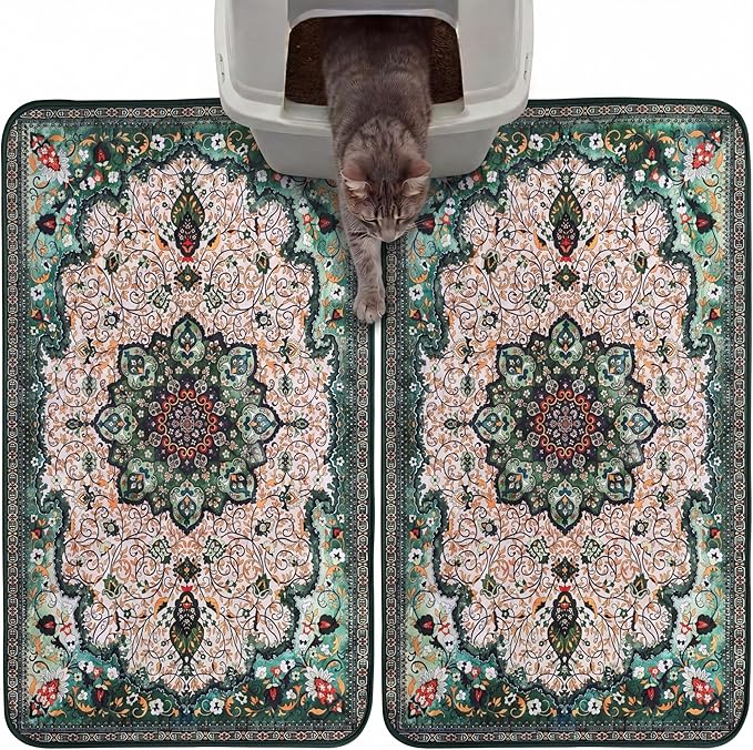 Hompet Cat Litter Mat 2 Pack, 18x28 Machine Washable Trapping Mats for Cats, Super Absorbent & Urine-Proof Cat Litter Box Mat for Floor, Waterproof & Non Slip Kitty Litter Rug