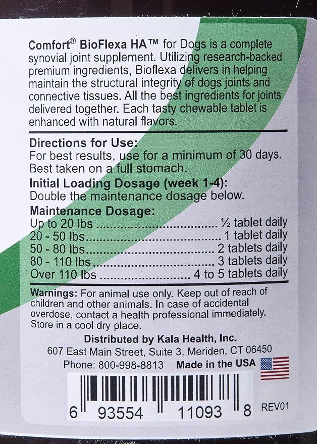 KALA HEALTH Comfort BioFlexa HA Hip and Joint Plus for Dogs, 150 Count