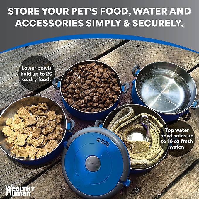 Healthy Human Travel Pet Bento Bowls, 3 Pack, Blue