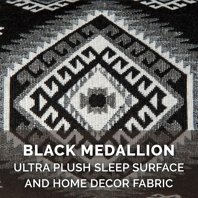 Furhaven Memory Foam Dog Bed for Large Dogs w/ Removable Bolsters & Washable Cover, For Dogs Up to 125 lbs - Plush & Southwest Kilim Woven Decor Sofa - Black Medallion, Jumbo Plus/XXL