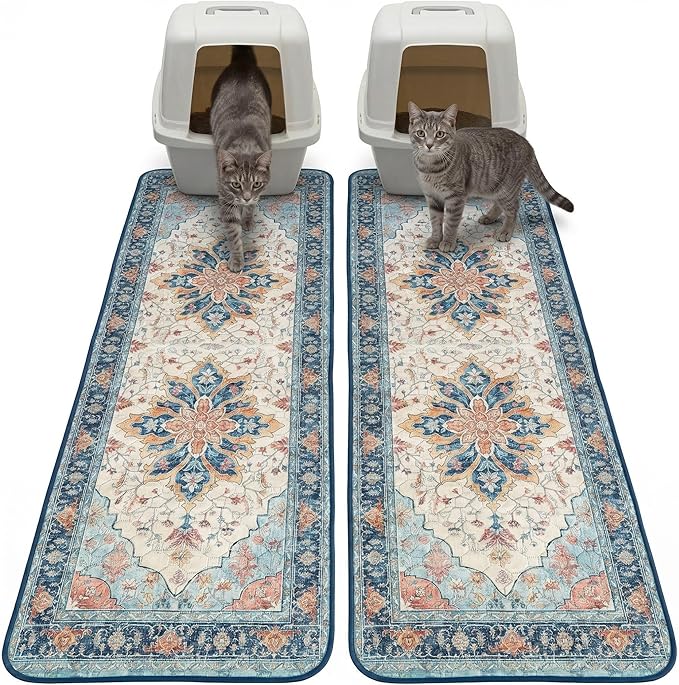 Hompet Cat Litter Mat 2 Pack, 20x60 Large Machine Washable Trapping Mats for Cats, Super Absorbent & Urine-Proof Cat Litter Box Mat for Floor, Waterproof & Non Slip Kitty Litter Rug