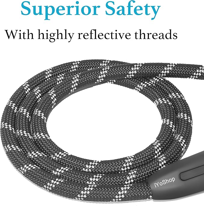 iYoShop Durable Slip Lead Dog Leash, 1/2" x 6 FT, Black | Padded Handle, Reflective Threads, No Pull, Dog Training Leash