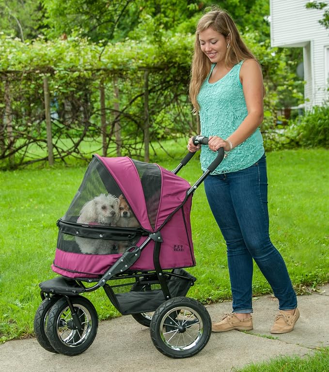Pet Gear No-Zip Double Pet Stroller - Berry