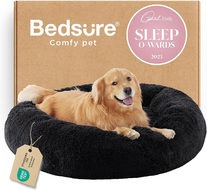 Bedsure Calming XL Dog Bed Donut Washable Extra Large Pet Bed,45ins Black