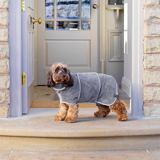 Lucky Pooch® Dog Robe - Luxurious Dog Bathrobe - Ultra Absorbent Dries Your Dogs in Minutes! Double-Layer, Super Soft Towel and Bath Robe All in One (M, Gray)
