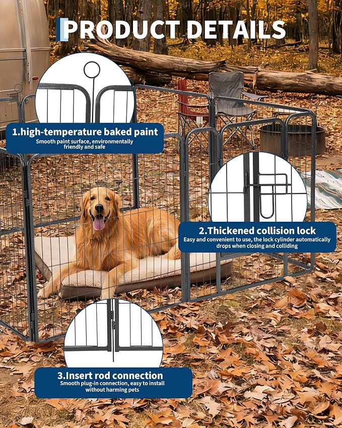 Anti-Rust Dog Playpen, 24in 8 Panels, Secure Gate