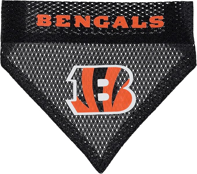 NFL DOG BANDANA - CINCINNATI BENGALS REVERSIBLE PET BANDANA. 2 Sided Sports Bandana with a PREMIUM Embroidery TEAM LOGO, Small/Medium. - 2 Sizes & 32 NFL Teams available