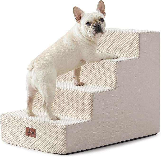 Dog Stairs for Small Dogs 18" H, 4-Step Dog Steps for High Bed and Couch, Pet Steps Ramp for Puppy and Cats, Non-Slip Stable Indoor Pet Ladder for Sofa and Chair, Beige