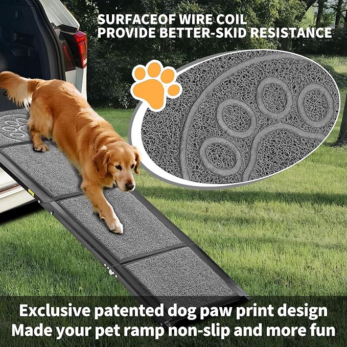 Dog Ramp for Car 63" Long & 17.3" Wide Portable Dog Ramps for Large Dogs with Non-Slip Rug Surface Dog Car Ramp for SUV Car & Truck, Outdoor Pet Ramp Folding Dog Ramp Up to 250LBS