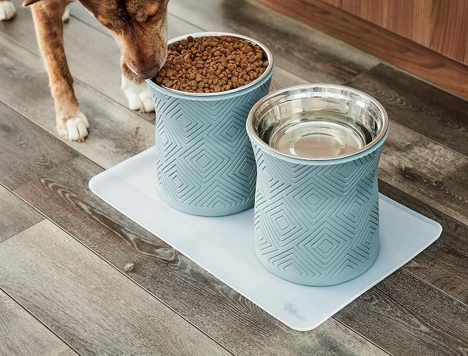 Pet Junkie Santa Fe Single Elevated Dog Bowl Stand with Removable Stainless Steel 44oz Inner Bowl for Medium to Large Breed - Raised Dog Food or Water Station (Large, ICY Gray)