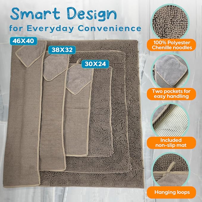 Pet 2-in-1 Dog Towel & Mat – Transforms from Drying to Bath Mat, Ultra Soft, Absorbent & Quick-Drying, Machine Washable Dog Towels with Detachable Non-Slip Mat and Hand Pockets (Large)