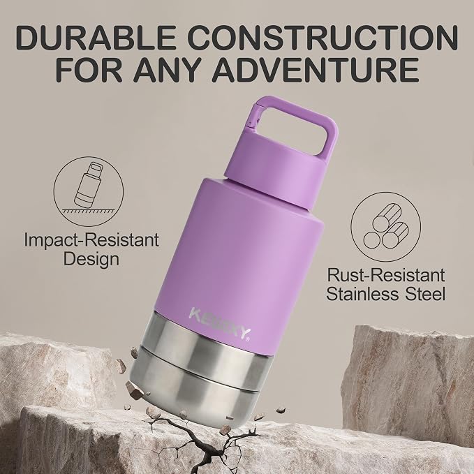 KEWIXY Insulated Dog Travel Water Bottle with Detachable Bowls, 32oz, Lavender