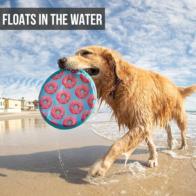Hyper Pet Flippy Flopper Flying Disc Soft Dog Toy, 9 Inches, Donut Design | Safe on teeth for all breeds, stays on the water surface for pool and lake fetch games, keeps pups leaping and chasing daily