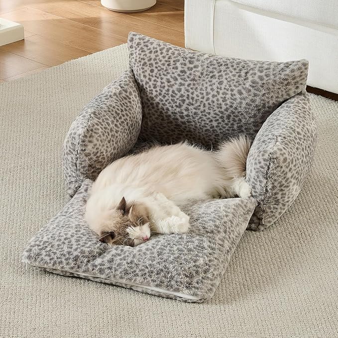 Hollypet Cat Bed Small Dog Orthopedic Couch Beds for Pets up to 20 lbs | Fluffy Multifunctional Double-Layer Warming Kitten Pet Couch Orthopedic Beds with Machine Washable Cover and Non-Slip Bottom