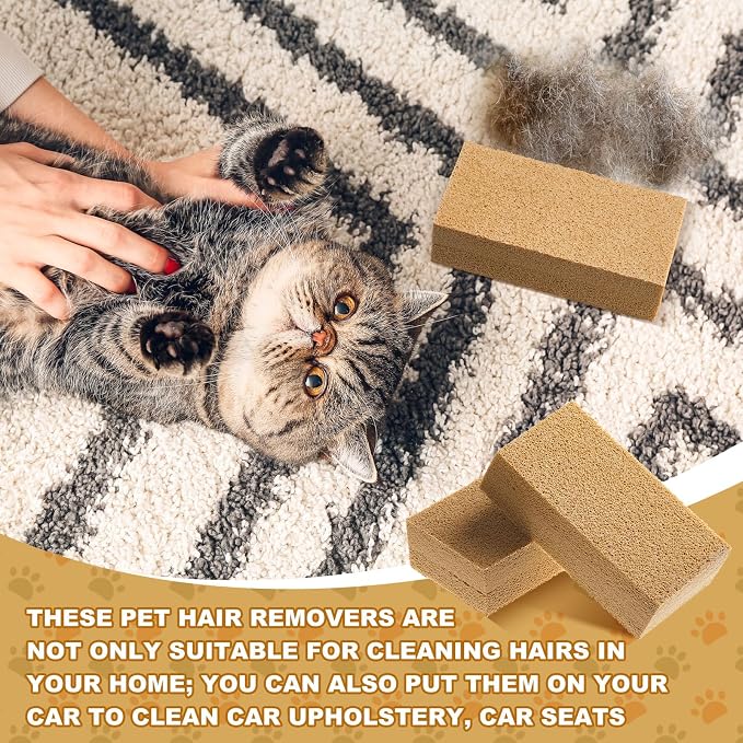 Pet Hair Remover Sponge Cat and Dog Hair Sponge Rubber Pet Fur Lifter Removal Tool, Remove from Furniture, Carpet, Bedding, Clothing, 6.26 x 3.28 x 1.89 Inch(Khaki,2 Pack)