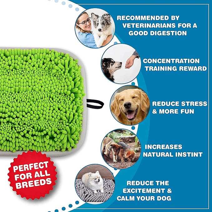 Snuffle Mat for Dogs, 17" x 21" Dog Snuffle Mat Interactive Feed Game for Boredom, Encourages Natural Foraging Skills and Stress Relief, Easy to Fill Machine Washable (NEW-Green)