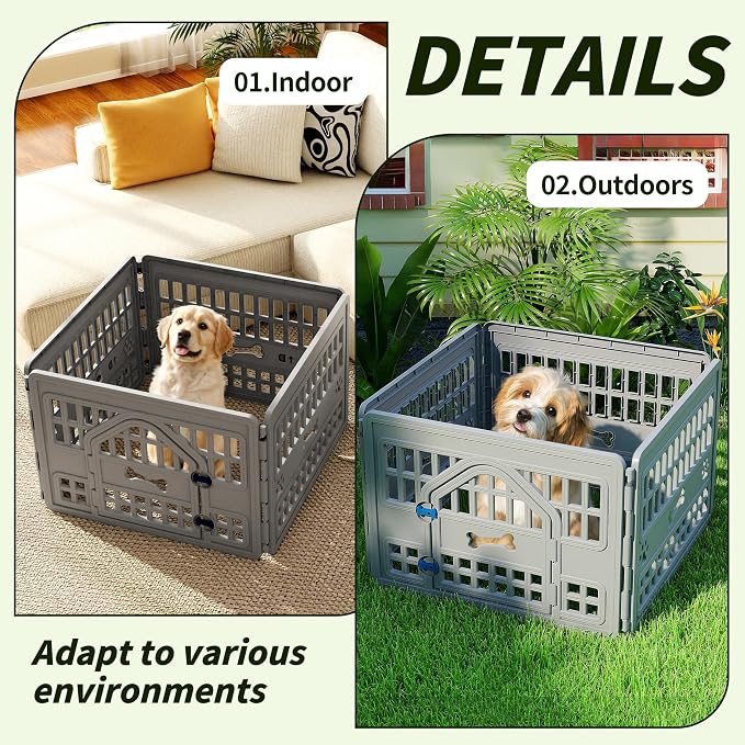 Dog PlayPen Indoor,4-panelPuppy Playpen Outdoor Waterproof,Heavy Resin Puppy Fence for Small Medium Dogs,Spacious Exercise Area,Easy to Clean,Foldable in Half(33.5 * 33.5 * 23.82in)