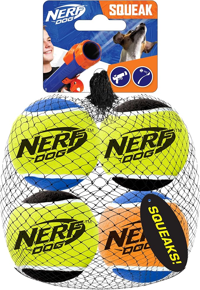 Nerf Dog 2.5in Squeak Tennis Ball 4-Pack, Multicolor