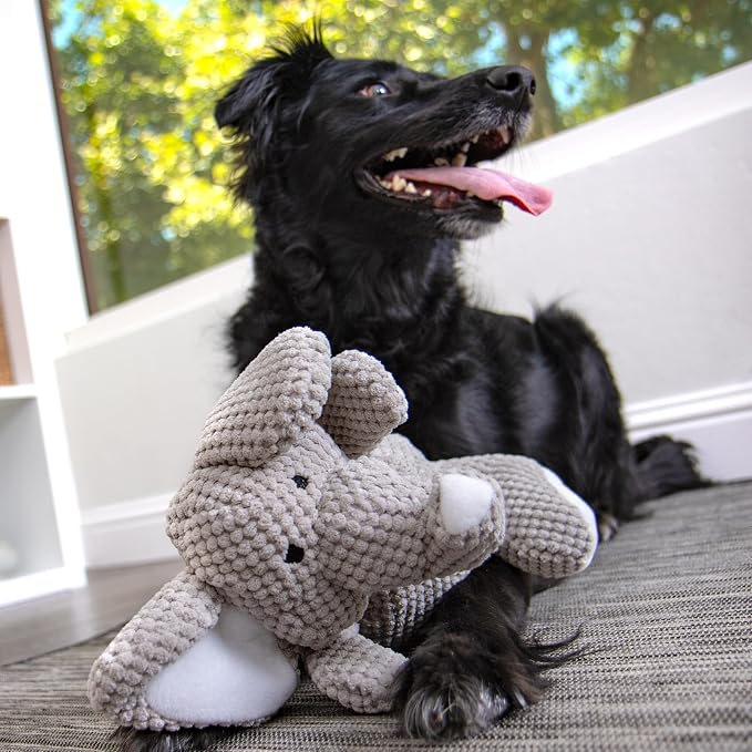 goDog Checkers Elephant Tough Plush Toy with Chew Guard Technology, Durable Checkered Fabric & Squeaker for Active Play, Gray, Large (Pack of 6)