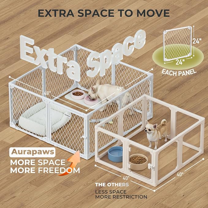 Dog Playpen Indoor - 24" Height 10 Panel Diamond Mesh Chew Resistant Puppy Playpen, Tool-Free Assembly, Dog Exercise Pen Indoors for Puppies and Small Dogs&Pets, Portable White Metal Dog Pen