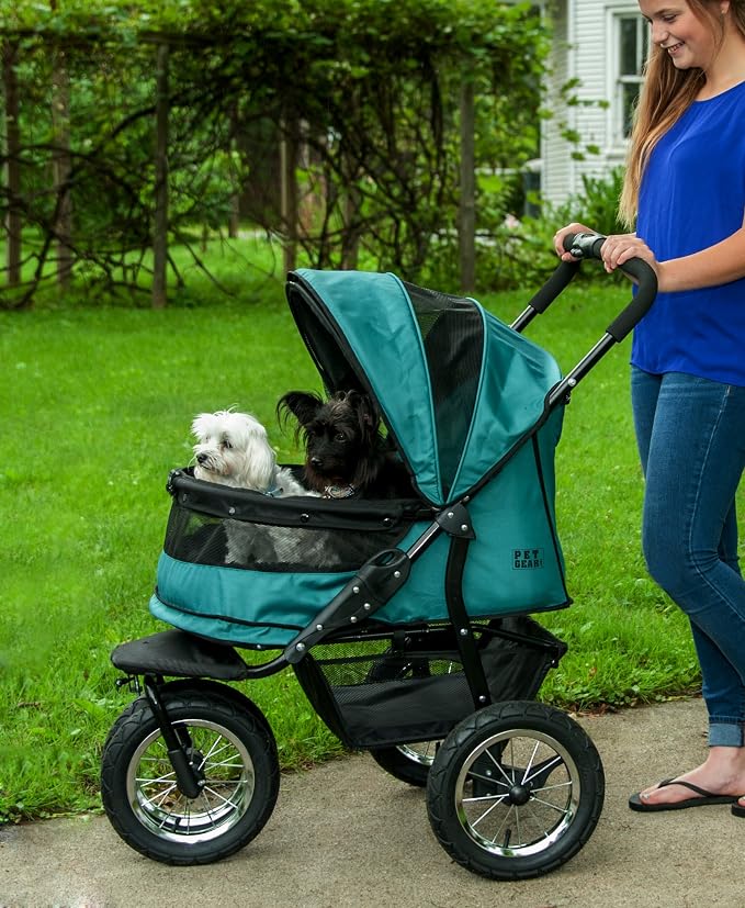 Pet Gear No-Zip Double Pet Stroller - 3 Color Options, Large Gel-Filled Tires