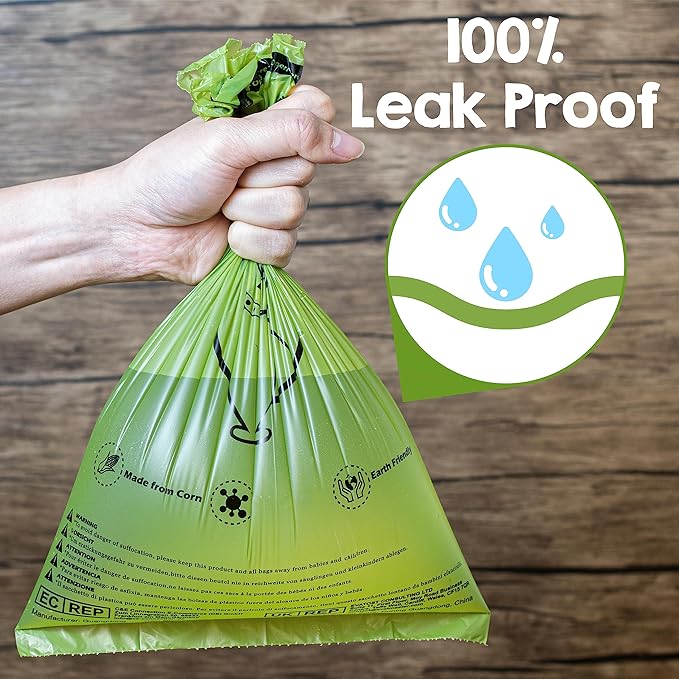 Dog Poop Bags Rolls, 360 Pet Waste Bags, 100% Leak Proof Extra Thick and Strong Corn Starch Blend