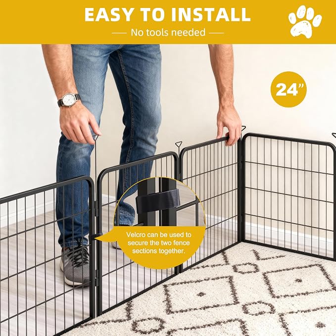 Dog Playpen, Heavy Duty Metal Gate, 24in, 8 Panels, Anti-Rust, Puppy & Small Dogs