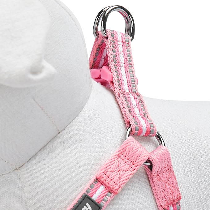 Blueberry Pet 5 Colors Step-in 3M Reflective Multi-Colored Stripe Padded Dog Harness, Chest Girth 26" - 39", Pink & White, Large, Adjustable Harnesses for Dogs
