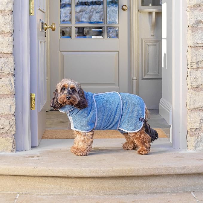 Lucky Pooch® Dog Robe - Luxurious Dog Bathrobe - Ultra Absorbent Dries Your Dogs in Minutes! Double-Layer, Super Soft Towel and Bath Robe All in One (L, Petrol Blue)