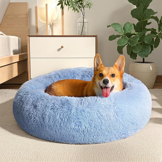 Western Home Calming Donut Medium Dog Bed Washable Pet Bed,30" Light Blue