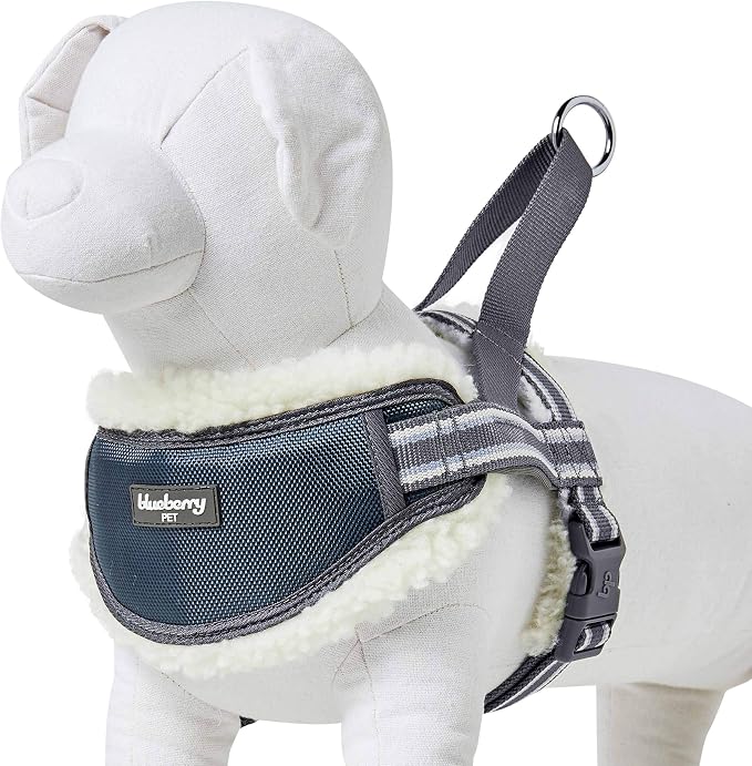 Blueberry Pet Soft & Comfy Multi-Colored Stripe Fleece Padded Chest Dog Harness, Chest Girth 30" - 38.5", Grey, Large, Adjustable No Pull Training Harness for Dogs