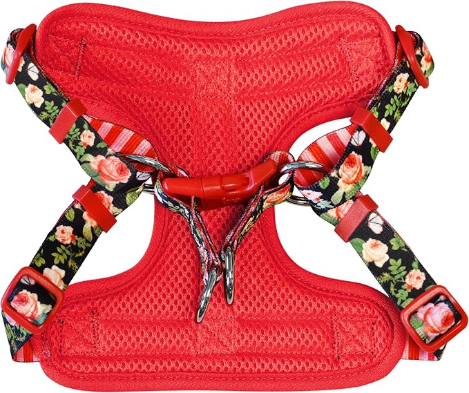 Blueberry Pet Black Floral Print Mesh Dog Harness Vest for Large Dogs, Soft Breathable Adjustable Dog Harness