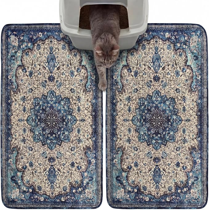 Hompet Cat Litter Mat 2 Pack, 18x28 Machine Washable Trapping Mats for Cats, Super Absorbent & Urine-Proof Cat Litter Box Mat for Floor, Waterproof & Non Slip Kitty Litter Rug