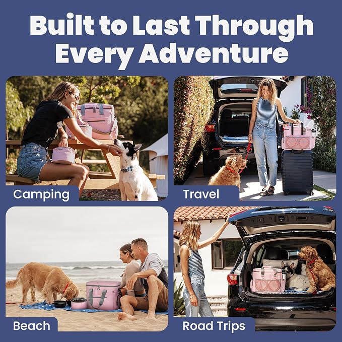 The Original Doggy Bag Dog Travel Kit with Bowls & Food Containers, Light Pink