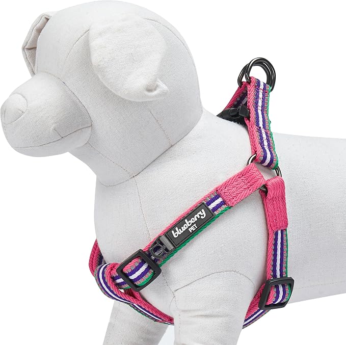 Blueberry Pet 5 Colors Step-in 3M Reflective Multi-Colored Stripe Padded Dog Harness, Chest Girth 20" - 26", Pink, Emerald & Orchid, Medium, Adjustable Harnesses for Dogs