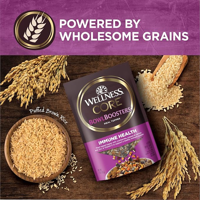 Wellness Bowl Boosters Immune Health Dog Food Topper with Freeze Dried Pieces for Small, Medium, and Large Breeds, Grain Free, Natural, Plant Based, 4 oz Bag
