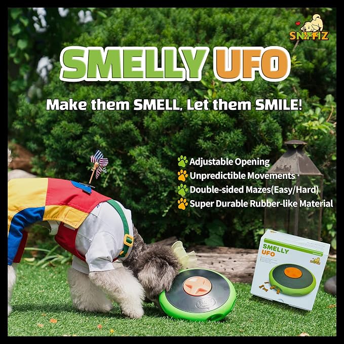 SmellyUFO Durable Interactive Treat Dispensing Puzzle/Enrichment Toy for Dogs - Mind Stimulating Food Game/Slow Feeder/Wobble Toy - from Small Puppies to Large Dogs